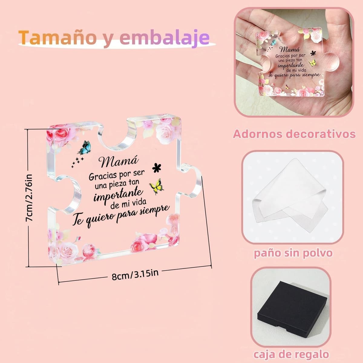 Regalo Dia de la Madre, Regalo Madre, Placa Acrílica en Forma de Puzzle, Regalos Madre Cumpleaños, Navidad, Dia de la Madre Regalos Originales — view 2