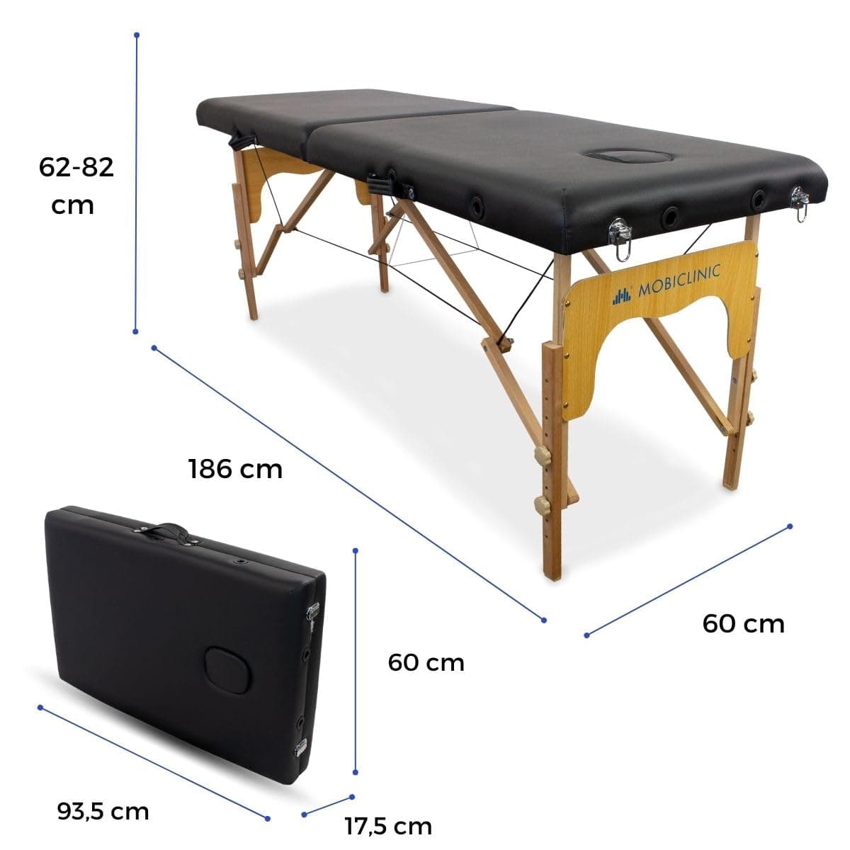 Mobiclinic®, Camilla de Masaje Plegable, CM-01 Basic, Mesa, Profesional, Portátil, Madera, 2 Cuerpos, Marca Española, Regulable, 180x60 cm, Negra — view 3