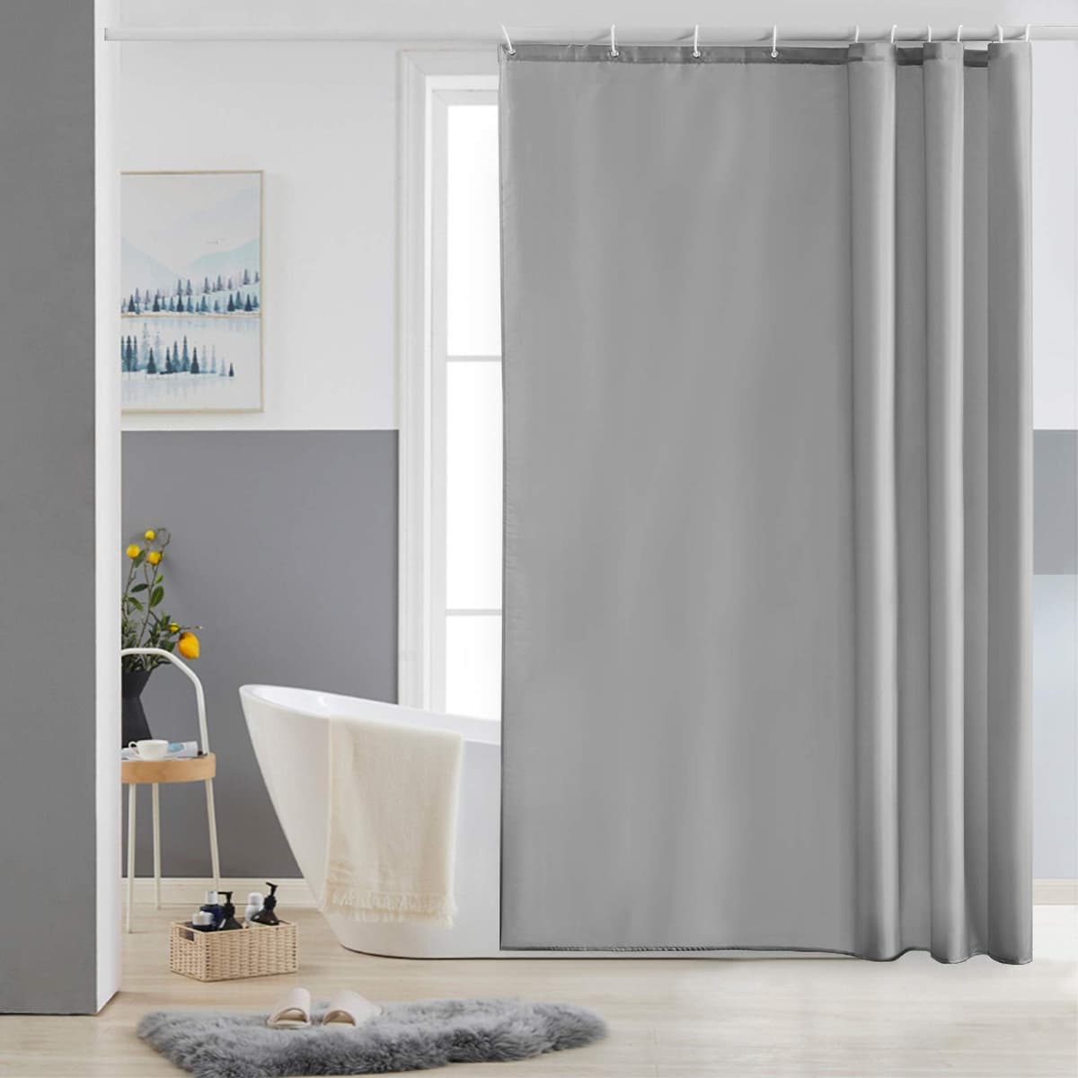 Furlinic Cortina Ducha 200x200cm Antimoho Impermeable Lavable Blanco Tela Poliéster Grandes Cortinas de Baño con 12 Aros de Cortina Ducha. — view 103