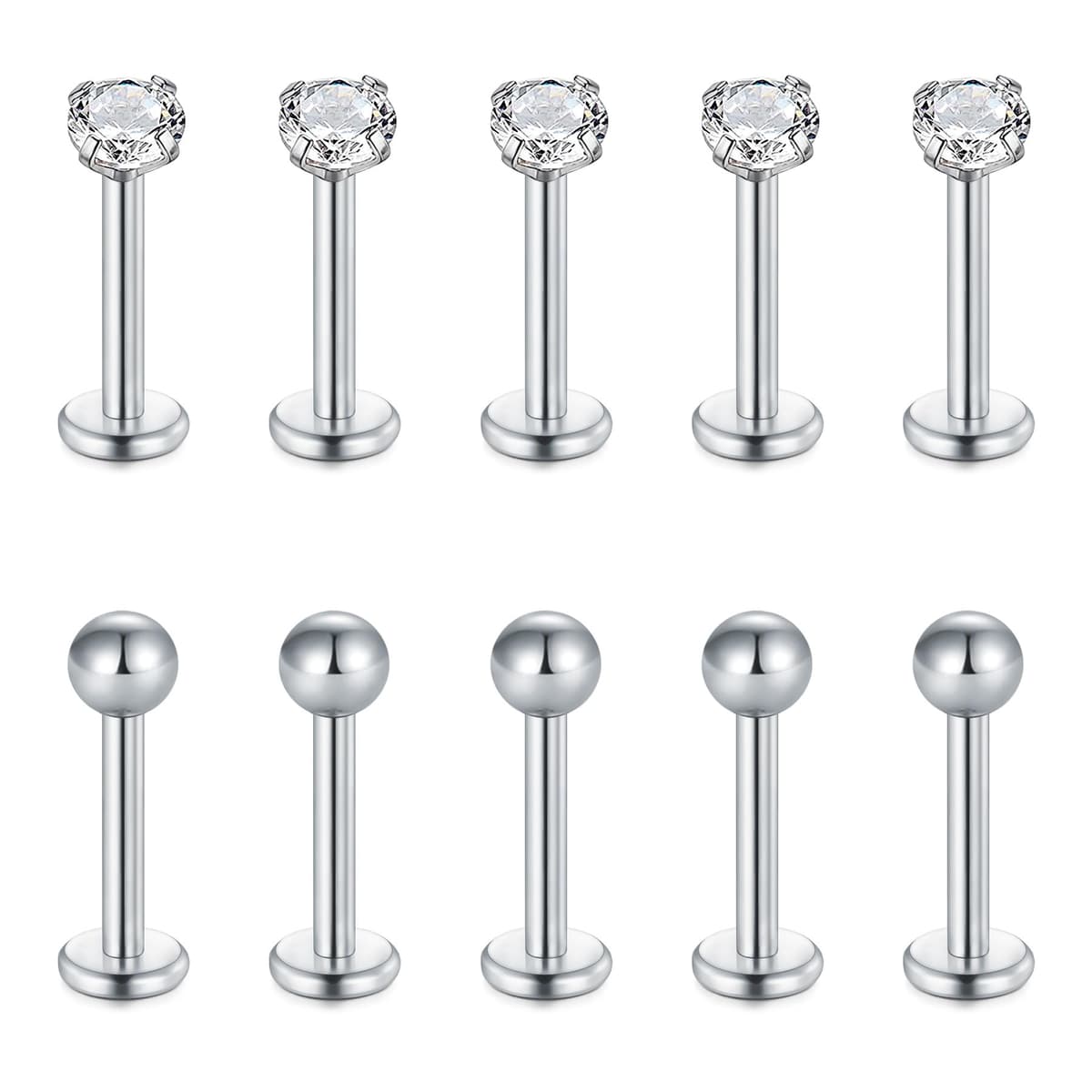 Briana Williams 10pcs 1.2mm 316L Acero Inoxidable Labret Labio Piercing Tragus Helix cartílago Pendiente Barbell Stud, 6-8 mm Longitud de la Barra — view 13