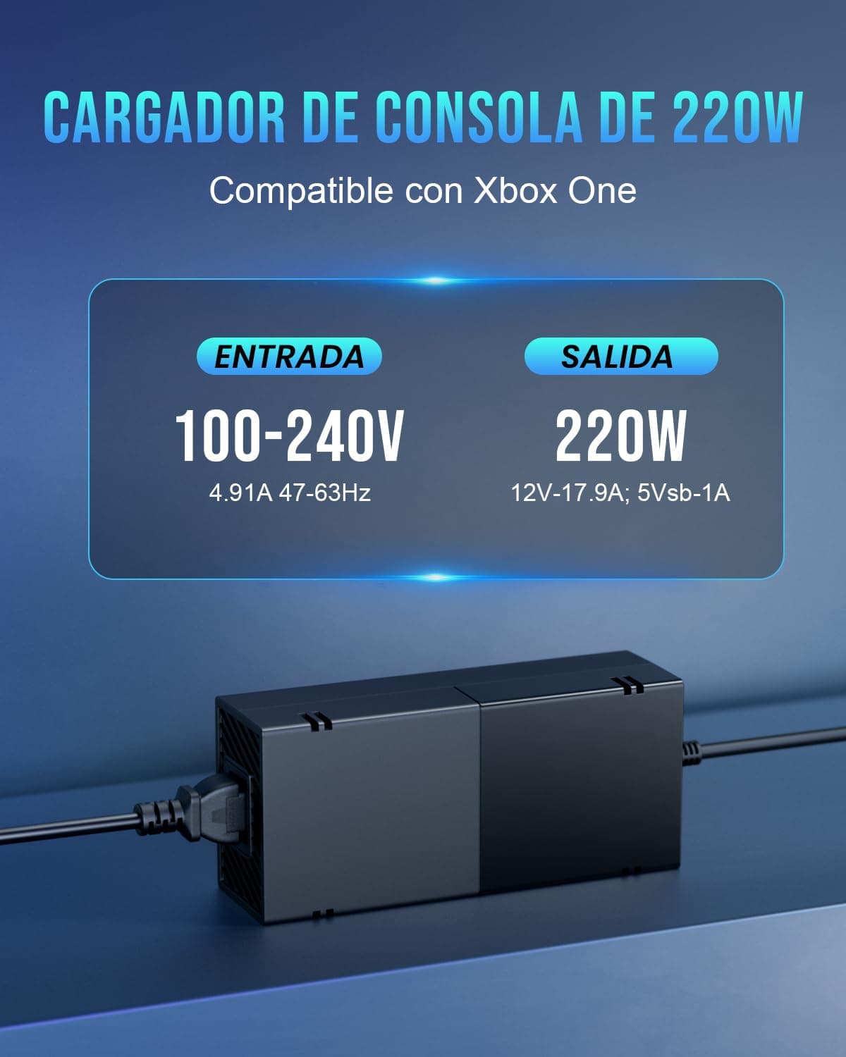 Fuente de Alimentación para Xbox One, Cargador Mando Xbox Fuente de alimentación 200-240V para Xbox One 100-240V, 220W (Versión Vás Silenciosa) — view 2