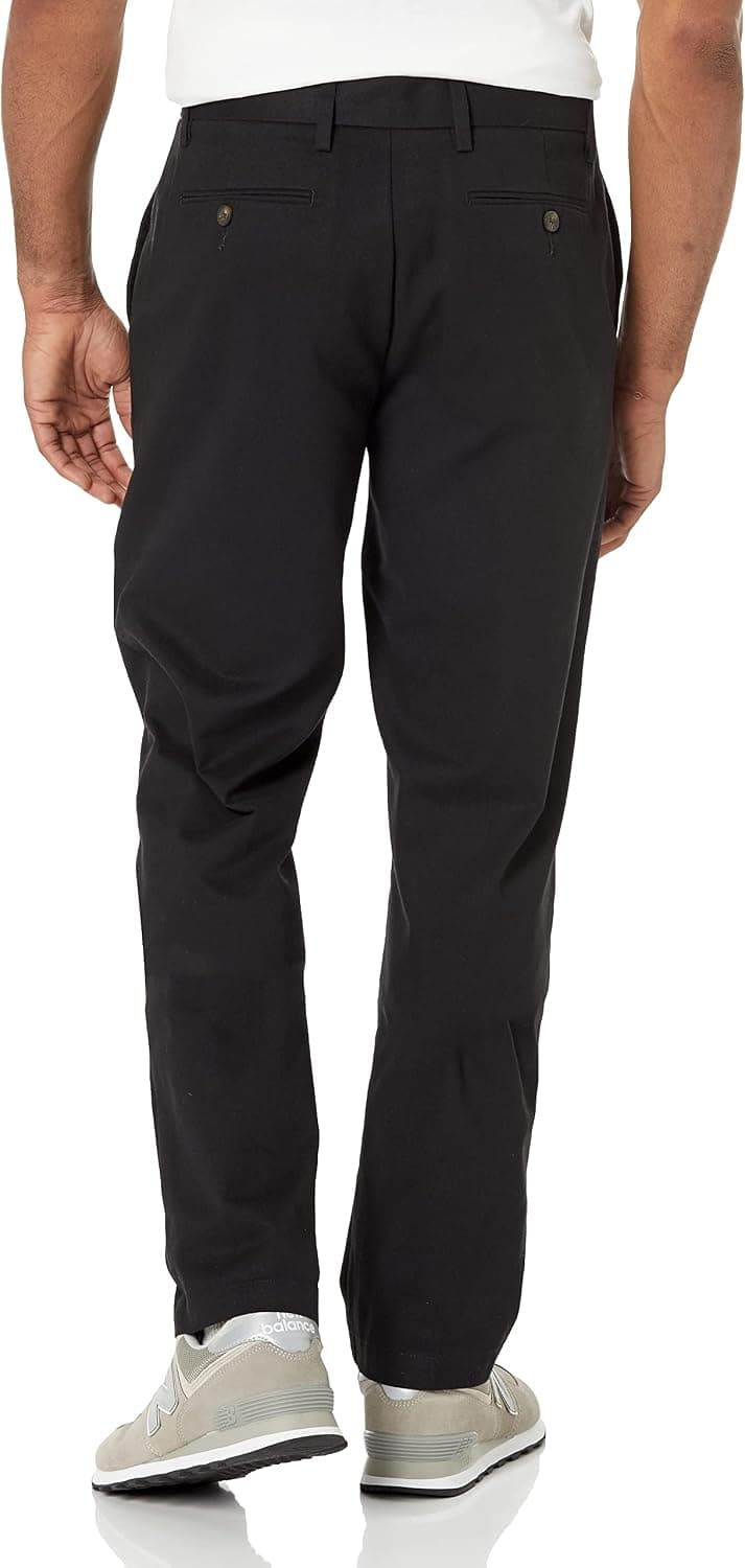 Amazon Essentials Men's Straight Fit Wrinkle-Resistant Flat-Front Casual Chino Trousers 42W / 29L Black