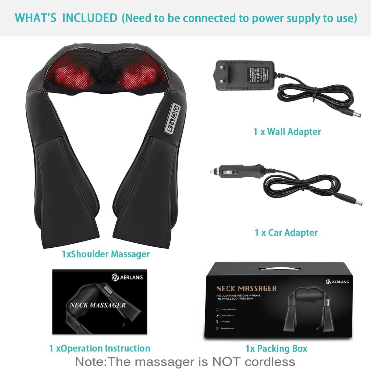 AERLANG Masajeador Cervical y Espalda con Calor Relajante,Amasajeador de Cuello, Hombros y Espalda para Dolor y Relajación, Regalo para Mujeres, Hombres, Mamá y Papá（No es inalámbrico） — view 7