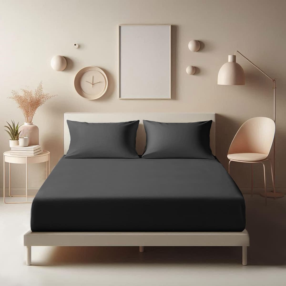 Aspire Homeware Double Fitted Sheet - 25 cm Deep Hotel Quality (Black) Bed Sheets - Soft & Breathable Fitted Bed Sheets Double - Anti-Wrinkle Easy Care Fitted Sheets — view 2