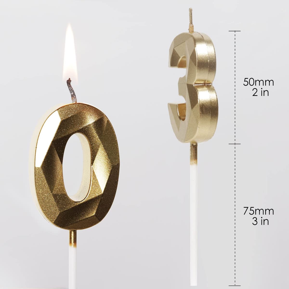 Yiran 50th Birthday Candles, Gold Number 50 Happy Birthday Candles, Cake Topper Decorations for Birthday Party, Wedding Anniversary Celebration Supply — view 2