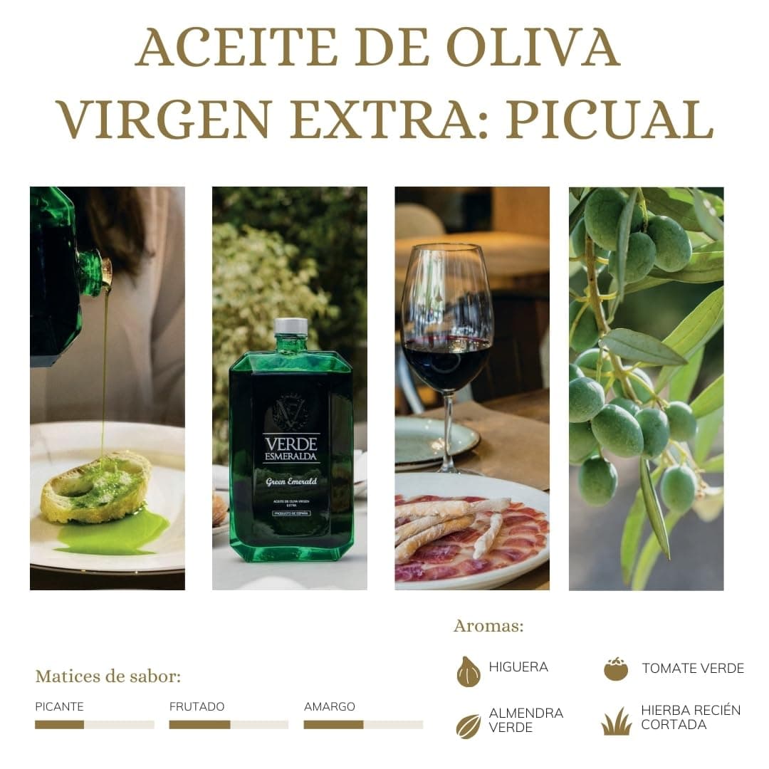 Verde Esmeralda Aceite de Oliva Virgen Extra Picual Premium – Línea Gemas España-Jaén, 500ml | AOVE monovarietal filtrado Sierra de Cazorla, afrutado intenso, hierba fresca, tomatera y almendra — view 2