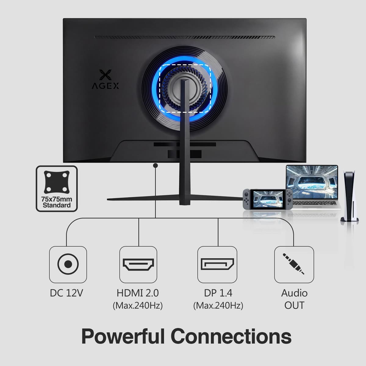 24 Inch 240Hz Gaming Monitor, IPS Panel MPRT 1ms, Full HD 1080P, 300cd/m² Brightness, Adaptive Sync, Crosshair, DP1.4 & HDMI2.0, Black — view 5