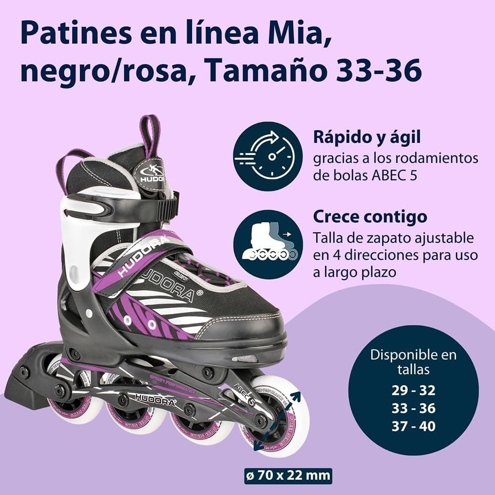 HUDORA Patines de Ruedas MIA/Leon - Patines para niños/Adolescentes y Adultos en Diferentes Tallas y Colores - Ajustables en 4 Tallas - cómodos y Elegantes — view 2
