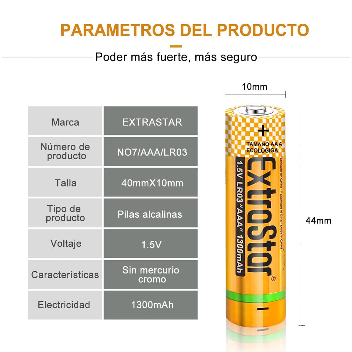 EXTRASTAR Batería de Alcalinas AAA LR03 de 1,5 Voltios, 1300mAh No7 Pilas, Gama Performance, No Se Puede Cobrar, 24Pcs — view 2