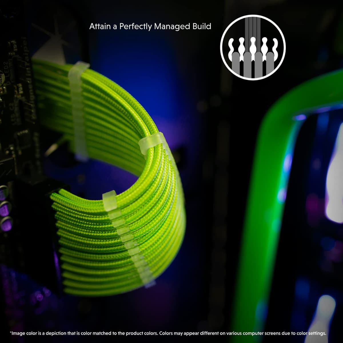 LINKUP - AVA 30cm PSU Cable Extension Sleeved Custom Mod GPU PC Braided w/Comb Kit | 1 x 24 P (20+4) | 1 x 8 P (4+4) CPU | 2 x 8 P (6+2) GPU set | 300mm - Green — view 5