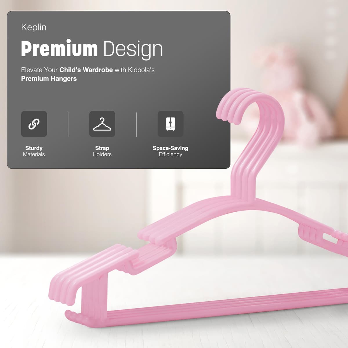 KEPLIN 36 Pack Children's Hangers, Plastic, Nonslip Baby Coat Hanger, Space Saving Tubular Hangers, More Storage for Kids Children Clothes Dresses (Pink) — view 4
