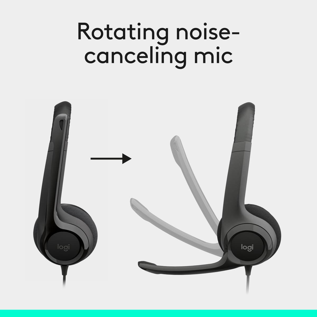Logitech H390 Wired Headset for PC/Laptop, Stereo Headphones with Noise Cancelling Microphone, USB-A, In-Line Controls, Works with Chromebook - Black — view 4