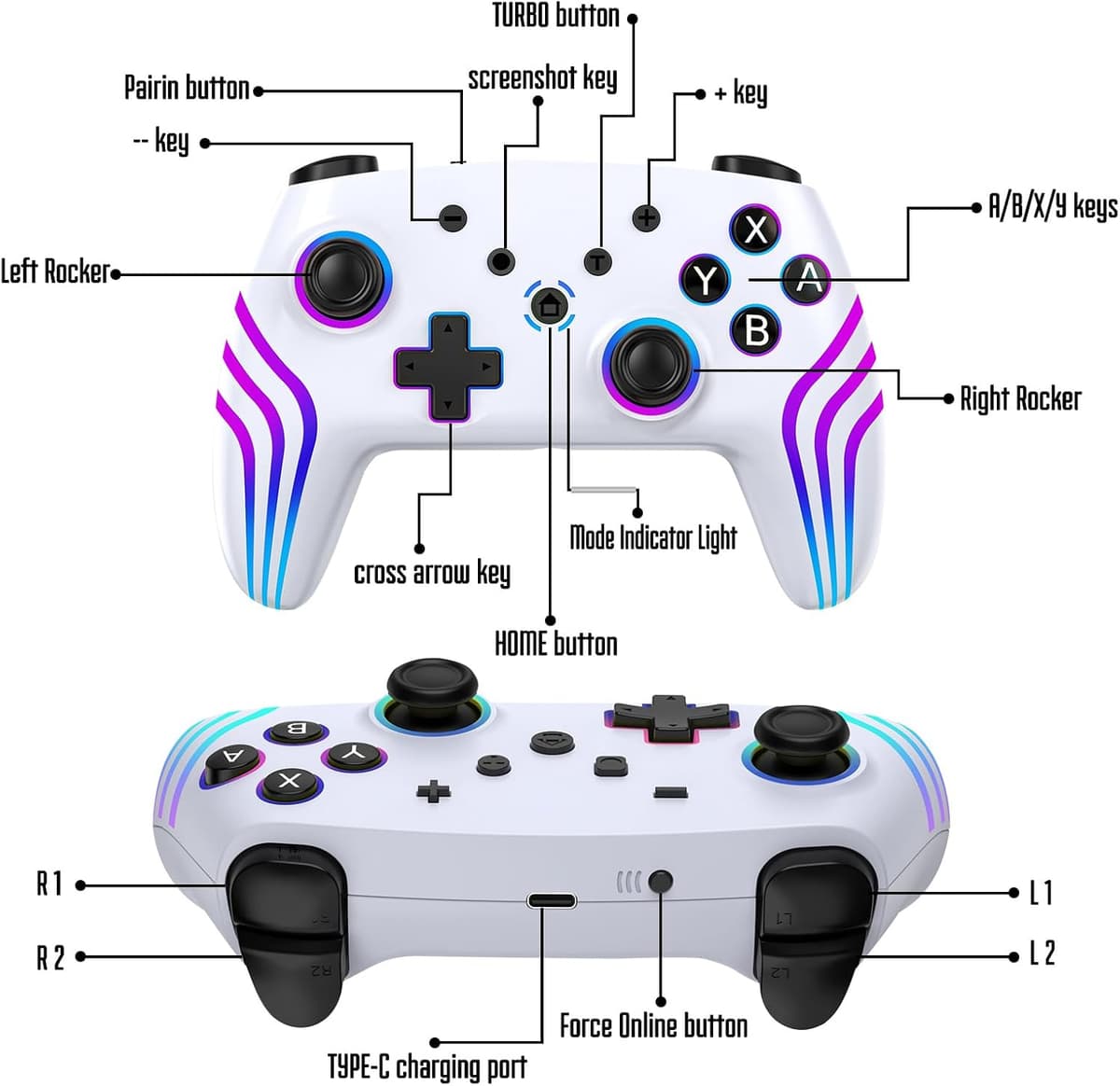 MYSTILUCK Mando Inalámbrico Pro para Switch/Switch 2/Lite/OLED/PC, Controller con Iluminación RGB Cambiante 7 Colores/Joystic — view 5