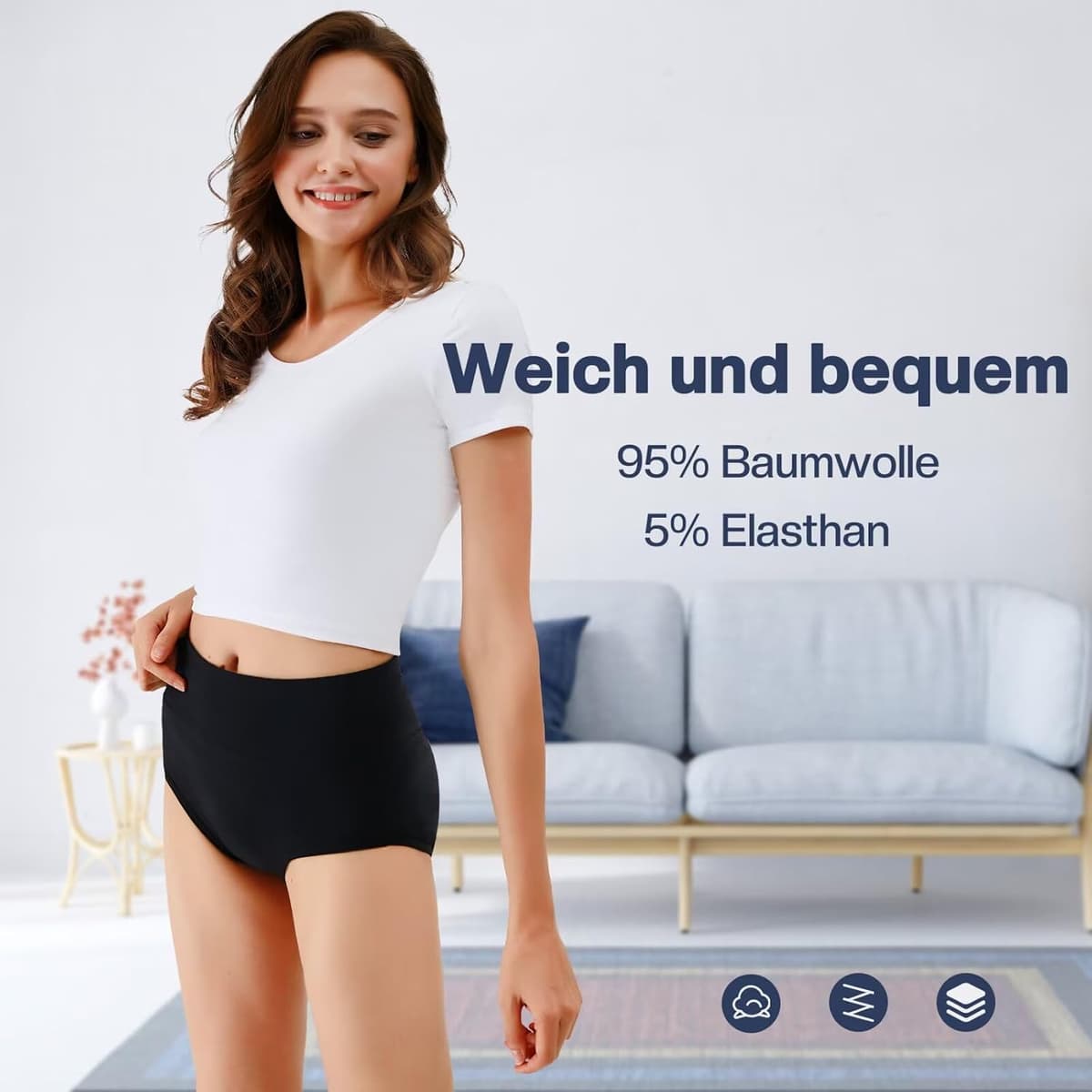 TUUHAW Underwear Women High Waisted Knickers for Women 5 Pack Ladies Full Briefs Soft Cotton Pants No Itchy Labels
