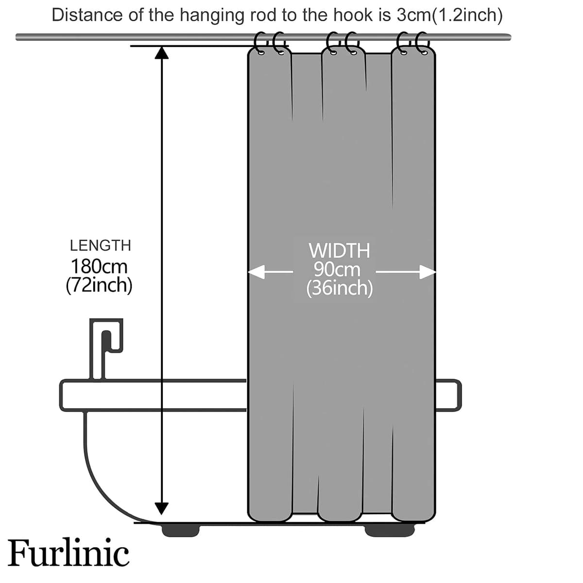 Furlinic Navy Shower Curtain Anti Mould Resistant Waterproof Bathroom Curtains Washable Polyester Fabric 90x180cm with Weight Tape for Bath Wet Room 35x72 Inch. — view 6