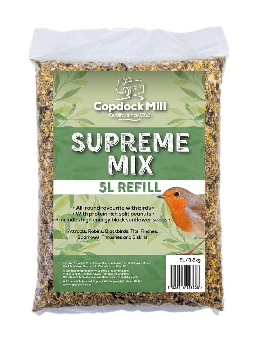 Copdock Mill Wild Bird Seed Supreme Mix, 3.8 kg, All Life Stages, Seed, Wild Bird Feeding, Black Sunflower Seeds, 5000 ml