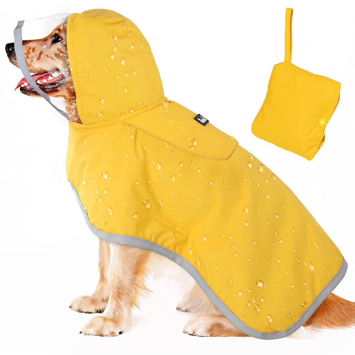 Lukovee Dog Raincoat, Adjustable Dog Rain Jacket with Clear Hooded Double Layer for Large Medium Small Dogs Puppies, Waterproof Rain Coat Poncho with Reflective Storage Pocket & Rim (Yellow,M) — view 14