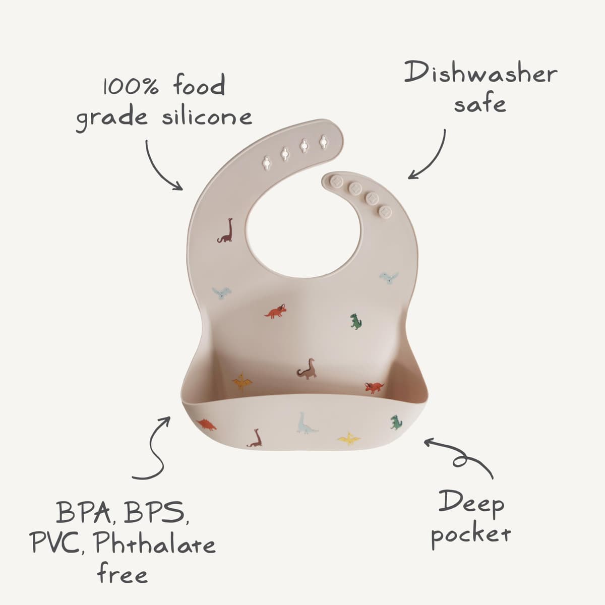 Mushie Baby Silicone Bib | Adjustable Fit Waterproof Bibs | Easy Wipe Baby Feeding Bibs | 4 Adjustable Sizes with Deep Front Pockets | 100% BPA and Phthalate Free — view 9