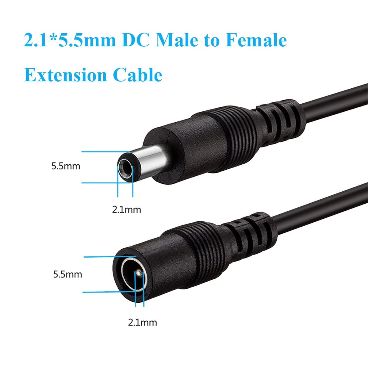 5m Cable de Extensión Plug DC 2,1 mm x 5,5 mm Macho a Hembra Conector para Adaptador de Corriente, LED, Cámara CCTV Potencia, Coche, Monitores y Más - Negro — view 2