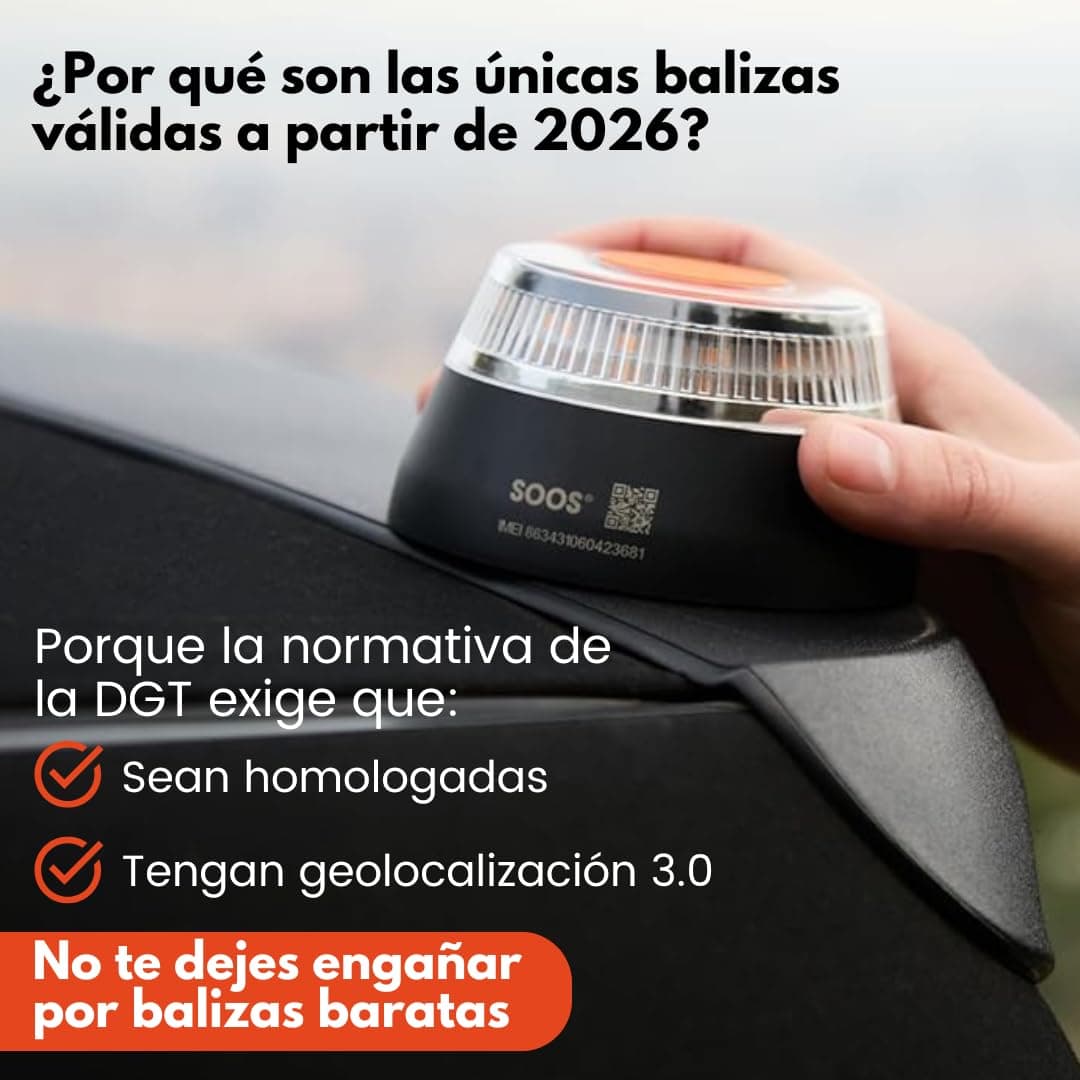 SOOS Baliza v16 Homologada DGT con Geolocalizador, con Datos Pagados hasta 2038, Luz Emergencia Coche Homologado dgt, Luz v16 Conectada con Geolocalización 3.0, IDIADA PC23110238 - Obligatoria en 2026 — view 2