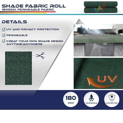 Windscreen4less 6'x25' Sun Shade Fabric Roll Shade Cloth Cover Wind Screen UV Block for Outdoor Pergola Patio Backyard Garden Greenhouse, Green — view 3