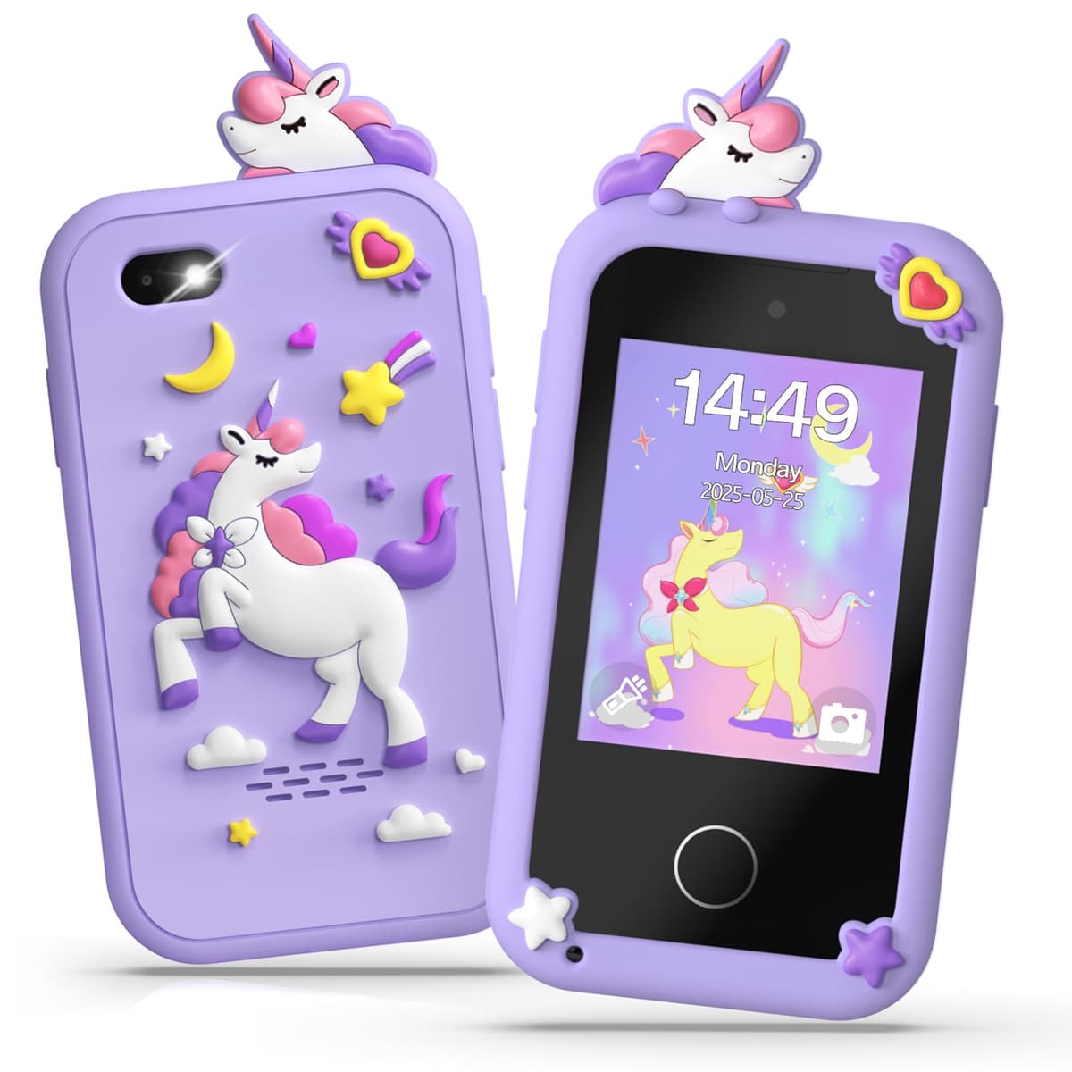 Fippesax Smartphone Niños, Cámara con Pantalla Táctil de 2,8 Pulgadas, Teléfono Móvil para 20 Juegos Educativos, Cámara Dual, Regalo de Cumpleaños de Navidad para Niños de 3 a 9 Años Morado