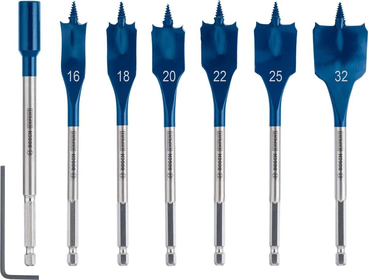 Bosch Professional 7x Set de brocas fresadoras planas Expert SelfCut Speed (para Madera blanda, Aglomerado, Ø 16-32 mm, accesorios Taladro de impacto rotativo)