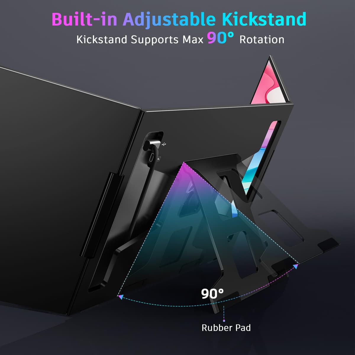 QQH Laptop Screen Extender, 15.6" Triple Portable Monitor with Ultra-Slim FHD IPS Display, One Cable USB-C Monitor Extender Compatible with MacOS, Windows, Android for 12-16" Laptop (Driver Need) — view 3