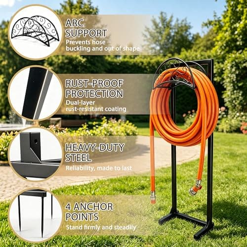 SYITCUN Garden Hose Holder, Heavy Duty Stainless Steel Garden Hose Reel with Triangle Reinforcement, Supports 150 ft Hose, 45-Inch Ergonomic Water Hose Stand for Outside, Black — view 5