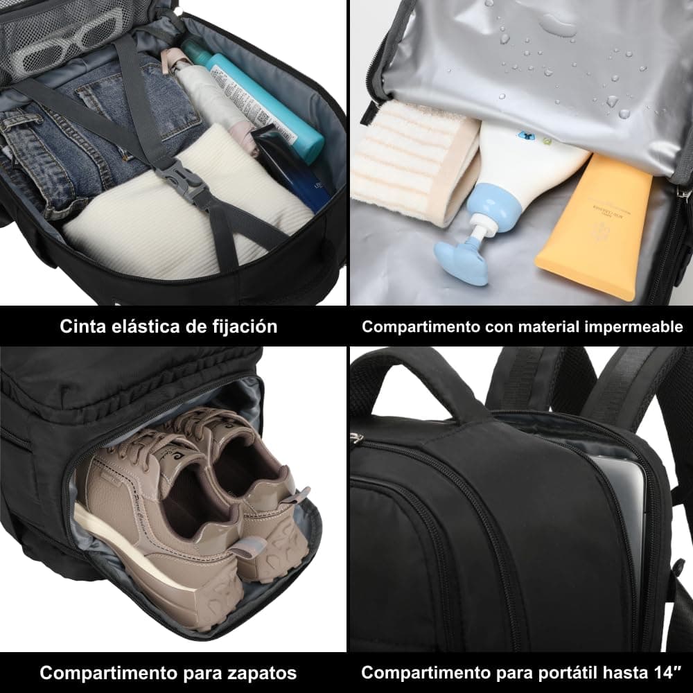 1990s Mochila de viaje cabina expandible para Ryanair 40x25x20-25cm,con bolsa de zapatillas,mochila casual impermeable extensible compatible con portátil 15" — view 4