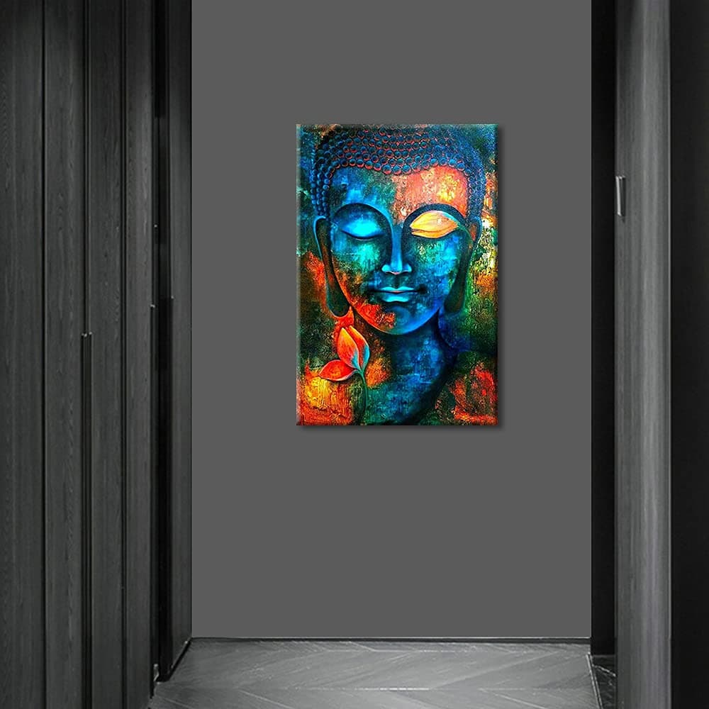 Buddha Head Wall Decor Indigo Blue Buddha Prints on Canvas Decorations for Living Room Office Wall Decor Buddha Wall Art Easy Hanging with Frame (12"x8"x1 Panel) — view 4
