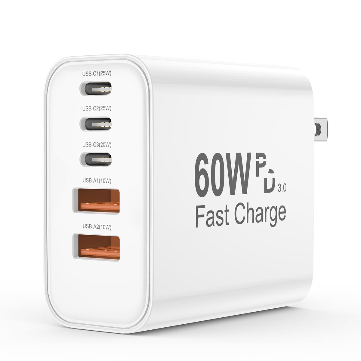 USB C Charger Block, 60W 5 in 1 Charging Blocks, PD 3.0 Fast Charger iPhone, QC 2A Wall Plug Multiport Type C Charging Block for iPhone 17 16 15 14 13 12 Pro Max, iPad, iPod, Samsung, AirPods Pro