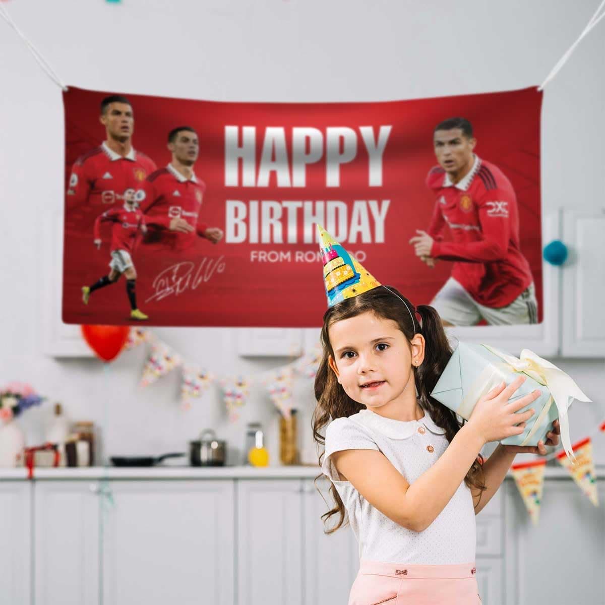 Cristiano Ronaldo Happy Birthday Banner Football Theme Party Decoration, Soccer Birthday Backdrop for Kids & Fans (Al Nassr) — view 4