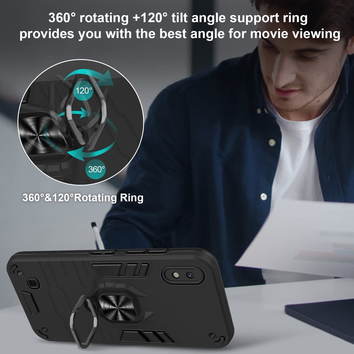 Funda para CMF Phone 2 Pro, Carcasa Antigolpes con Soporte anular metálico, Case Protectora de Grado Militar, Negro — view 167