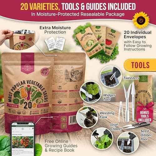 20 Vegetable Seeds Variety Pack - 12,465+ Non-GMO Heirloom Seeds for Planting Vegetables and Fruits in Individual Seed Packets, Home Garden Seed for Hydroponic, Indoor and Outdoors Gardening — view 2