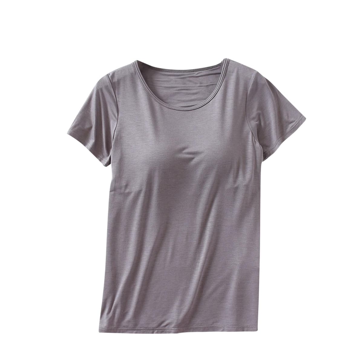 Womens Shirts with Built in Bra Short Sleeve Shirts Summer Casual Athletic Workout Yoga Shelf Bra Padded T Shirts Tops — view 11