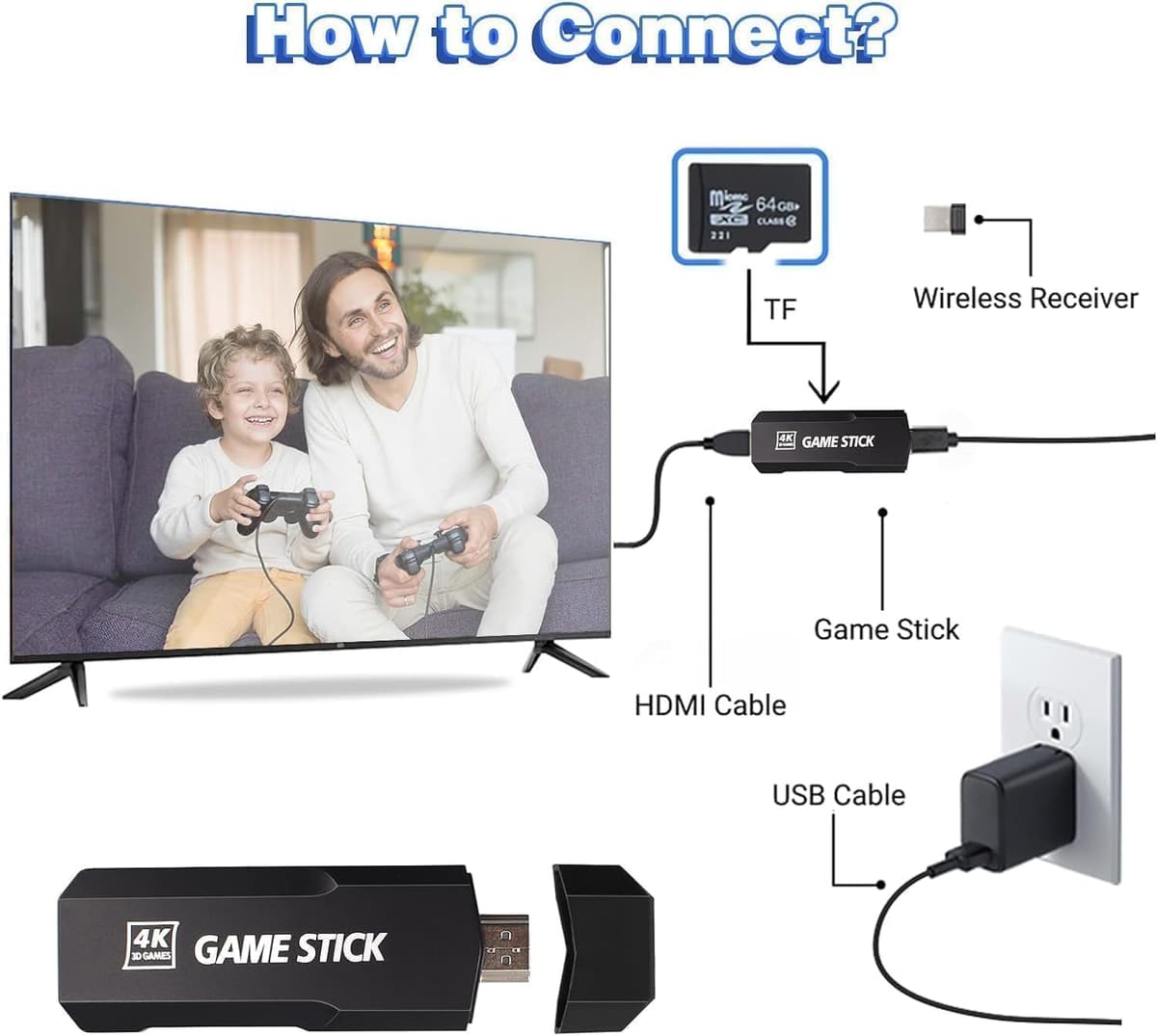 Retro Game Console, with 38000 Games, Video Game Console, Wireless Controller, HDMI TV Output, Game Stick 4K x2, Gift for Kids and Adults (64, GB) — view 3
