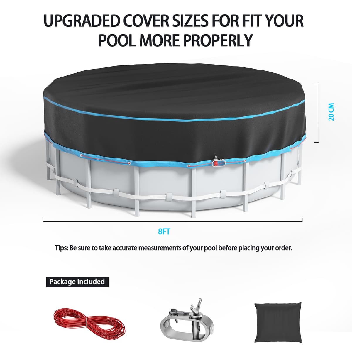 8 Ft Round Pool Cover, Heavy Duty Pool Cover for Above Ground Pools, Swimming Pool Cover with Storage Bag Solar Covers for Above Ground Pools, Waterproof & Dustproof — view 2
