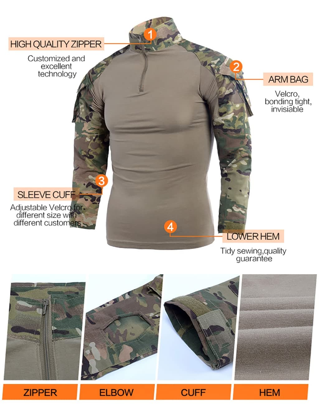 Juego de camiseta y pantalones tácticos de combate para hombre, manga larga, de ripstop, uniforme militar de caza multicam, Comando Supremo de Submarinos y Bosques, para Airsoft — view 2