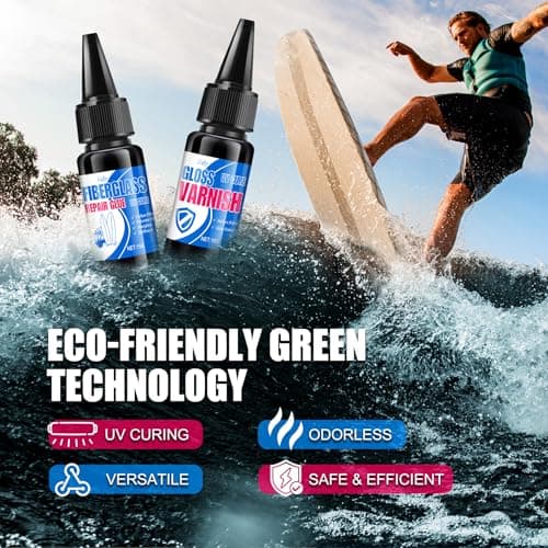 Surfboard Repair Kit - Fiberglass Repair Kit, Single Component UV Resin Repair Glue with UV Light, Gloss Varnish, Quickly Repair Scratches, Holes, and Gaps in Fiberglass, Surfboard, Carbon Fiber — view 3