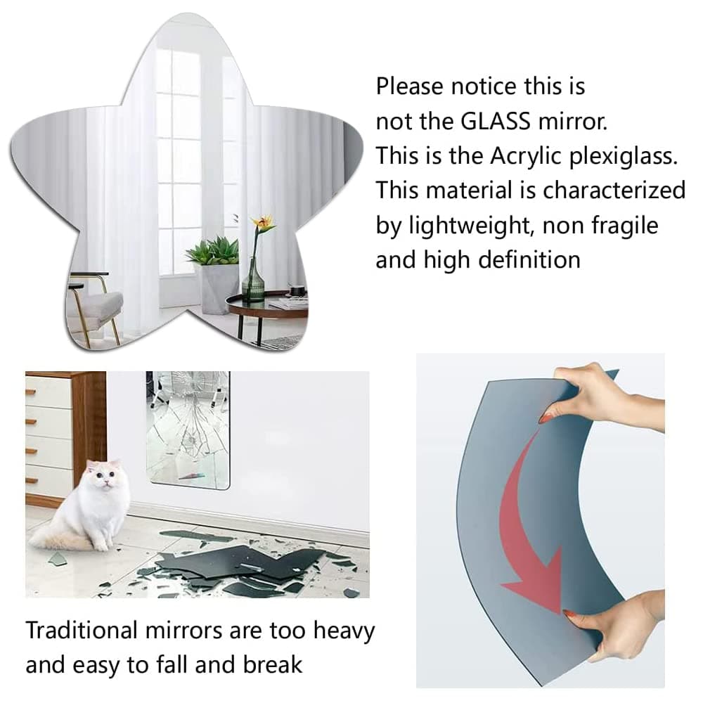 Large Wall Acrylic Mirror, Bathroom Star Mirror for Walls Wall-Mounted Mirrors for Make Up Vanity Baby Room Mirror Living Room Entryway Bedroom Kindergarten Decor Festival Stickers Decoration — view 2