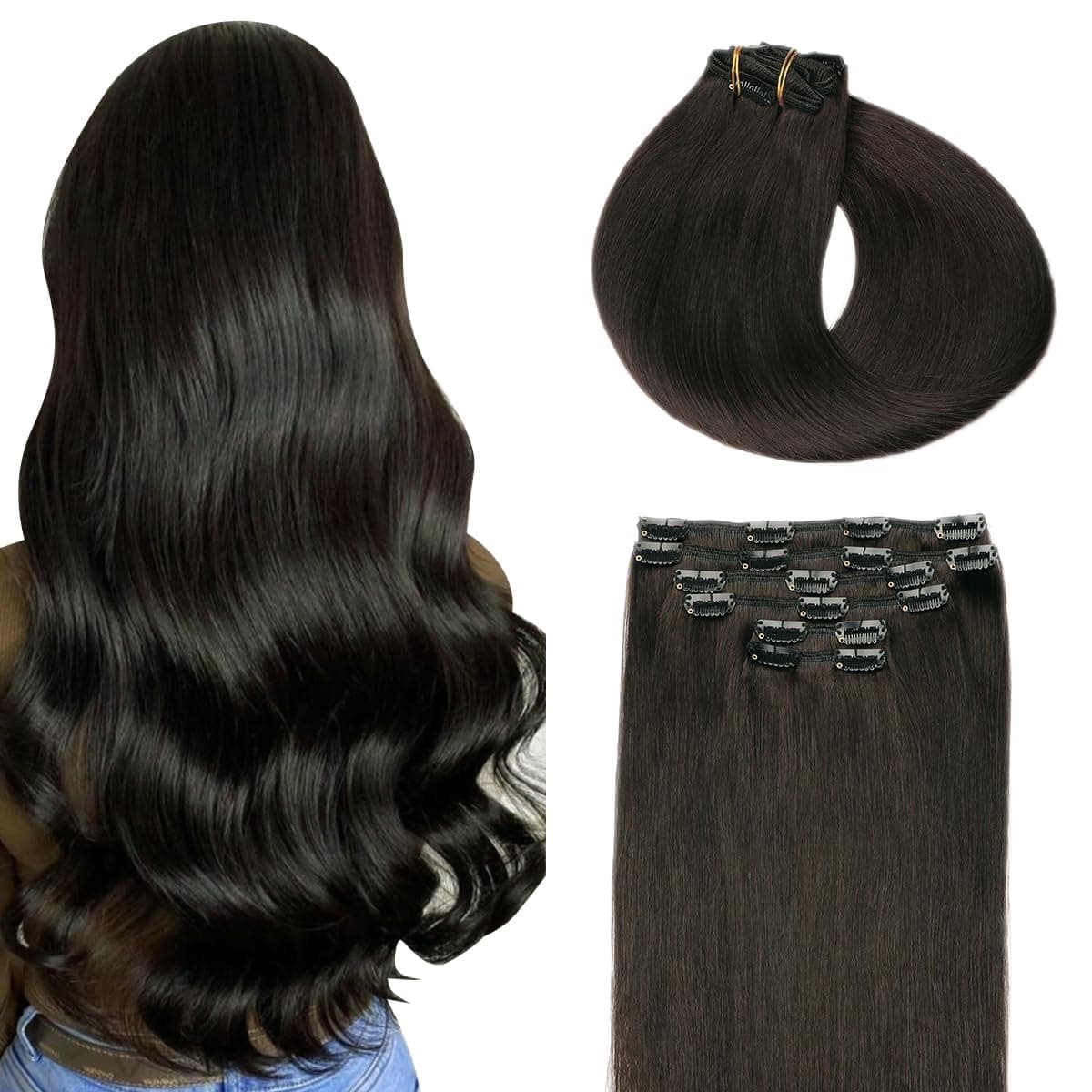 SURNEL Extensiones De Clip De Pelo Natural 120g 45cm 6 Piezas Negro Natural Extensiones De Clip De Humano Real Extensiones Pelo Remy(C#1B-45cm)