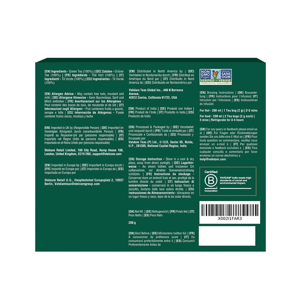 VAHDAM, Himalayan Té Verde (100 Piramidales Bolsitas De Té) 100% Pura Y Natural | Envasado Fresco En La India | Caliente, Frío O Como Kombucha — view 9
