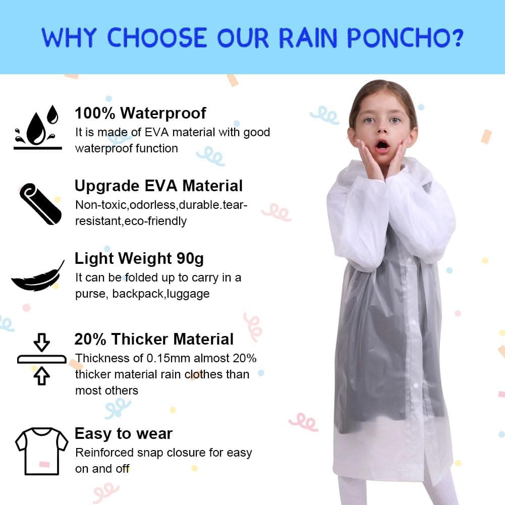 Vicloon Chubasquero Niño 2PCS Reutilizable Capas de Lluvia Impermeable EVA Poncho de Lluvia con Capucha Espesar Altura Niño Niña Entre 120-150 cm para Viajar, Senderismo, Acampar y Al Aire Libre — view 4
