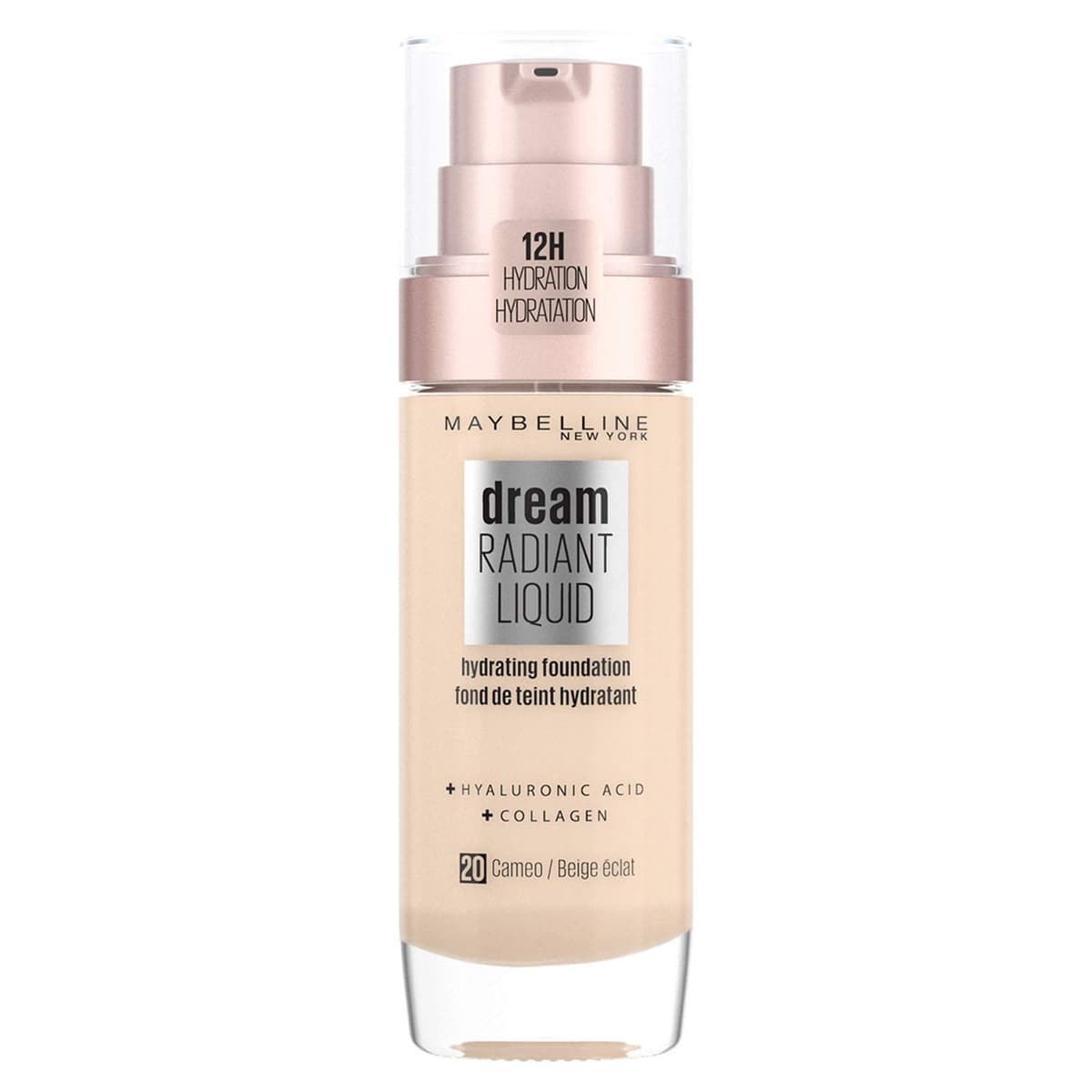 Maybelline Foundation, Dream Radiant Liquid Hydrating Foundation with Hyaluronic Acid and Collagen, Lightweight, Medium Coverage Up to 12 Hour Hydration, 20 Cameo, 30 ml (Pack of 1) 20 Cameo 30 ml (Pack of 1)