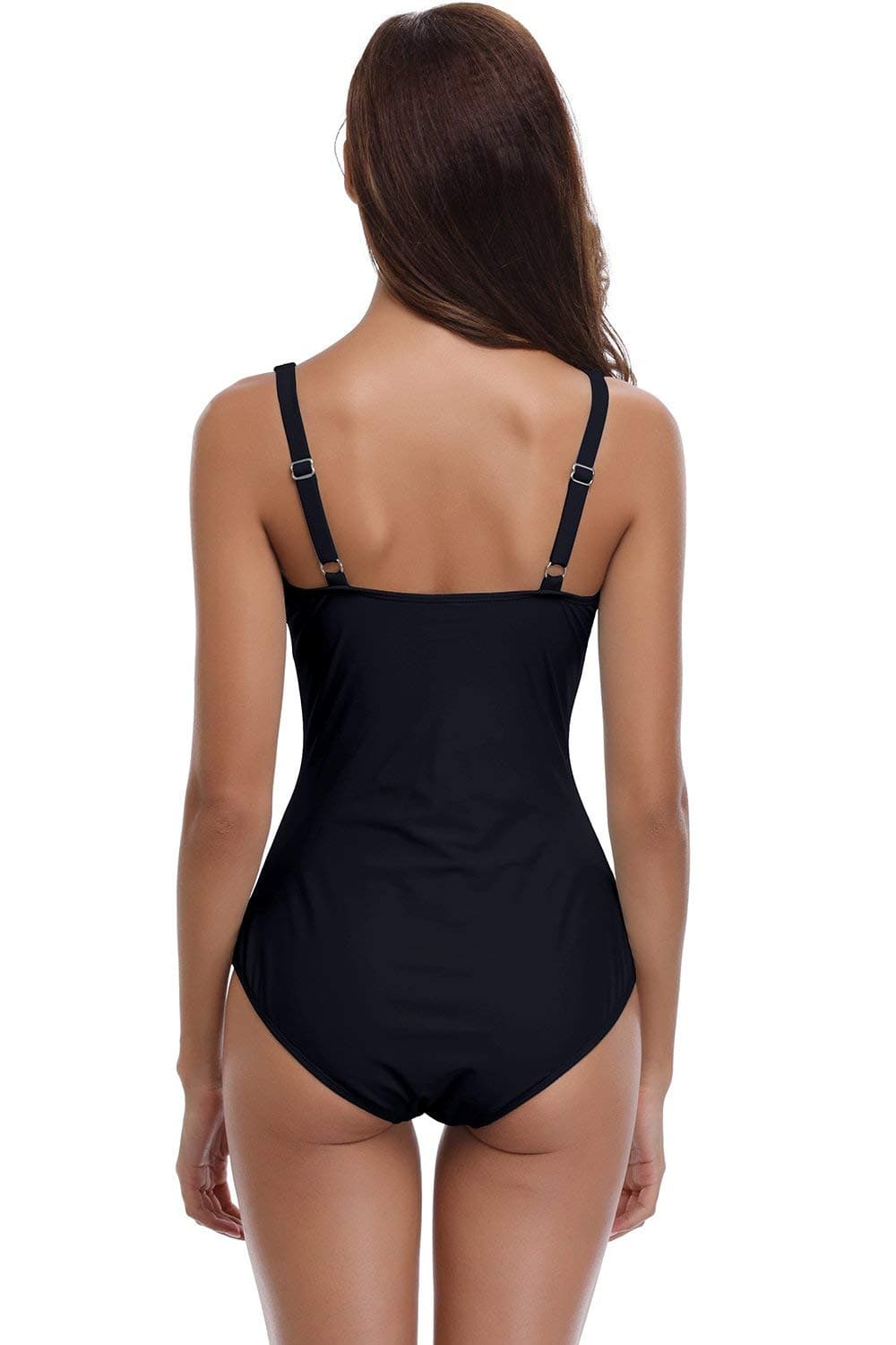 SHEKINI Traje de Baño Una Pieza para Mujer Cuello Bajo Ajustables Correas Slim Bañador Fruncido Control Abdomen Ropa de Playa — view 4