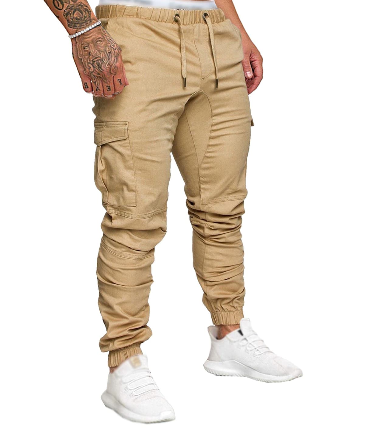 SOMTHRON Hombre Pantalón Cinturón de Cintura elástico Pantalones de chándal de algodón Largo Jogging Pantalones de Carga Deportiva de Talla Grande Jogger Slim Fit Pantalones — view 7