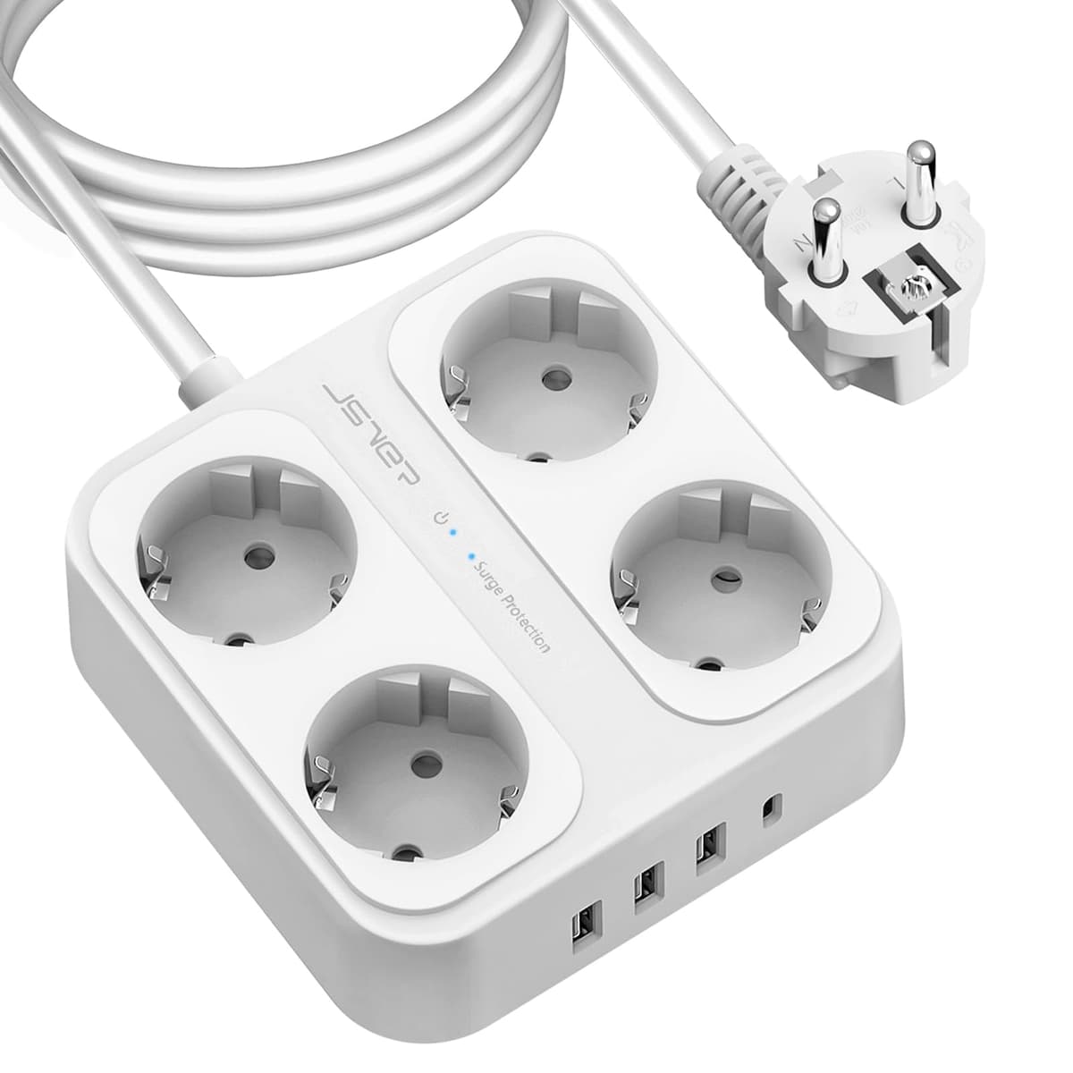 JSVER Regleta Enchufes USB, Proteccion Sobretension con 8 Toma de Corriente y 4 Puertos(5V3,4A) Estación de Carga Inteligente Tomas Alargadora con Cable 1.8m-Negro — view 24