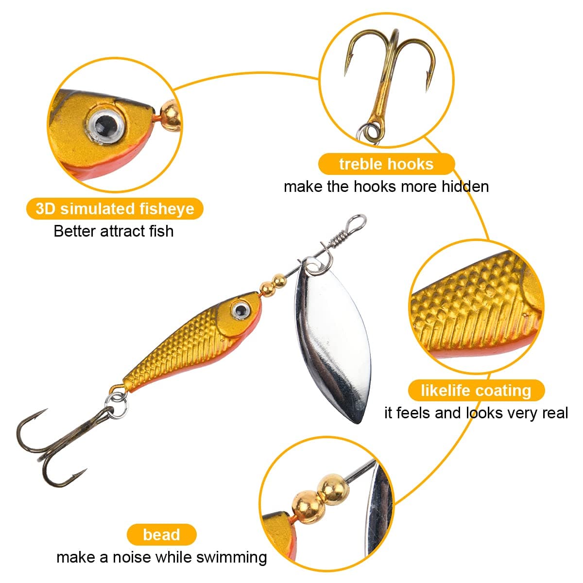 Vicloon Señuelos de Pesca Kits con Ganchos Cebos Cebo de Pesca Señuelos De Cucharilla de Pesca Spinner Cebo para la Trucha,Lucio Perca Trucha Pike Salmon Bass — view 3