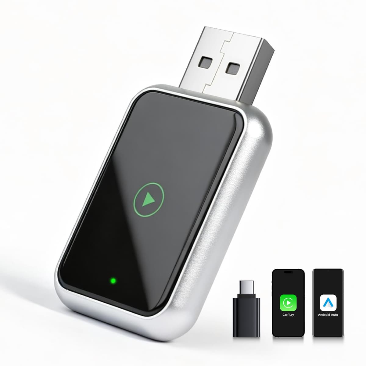 Linghuang Mini Adaptador Carplay Inalambrico & Adaptador Android Auto Inalambrico, Convierte de Cableado a Inalámbrico, Plug & Play, Conexión Rápida y Estable, Compatible con iOS 10+ & Android 11+